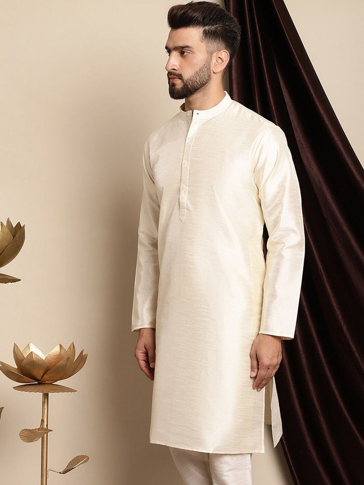 Kurta Lurus Kapas Sutera Warna Krim Anouk
