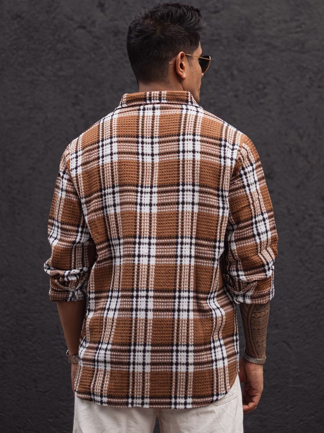 Powerlook Men Spread Collar Tartan Checked Casual Shirt