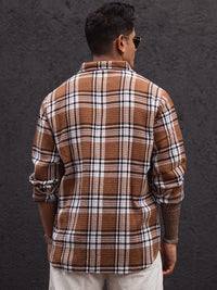 Powerlook Men Spread Collar Tartan Checked Casual Shirt