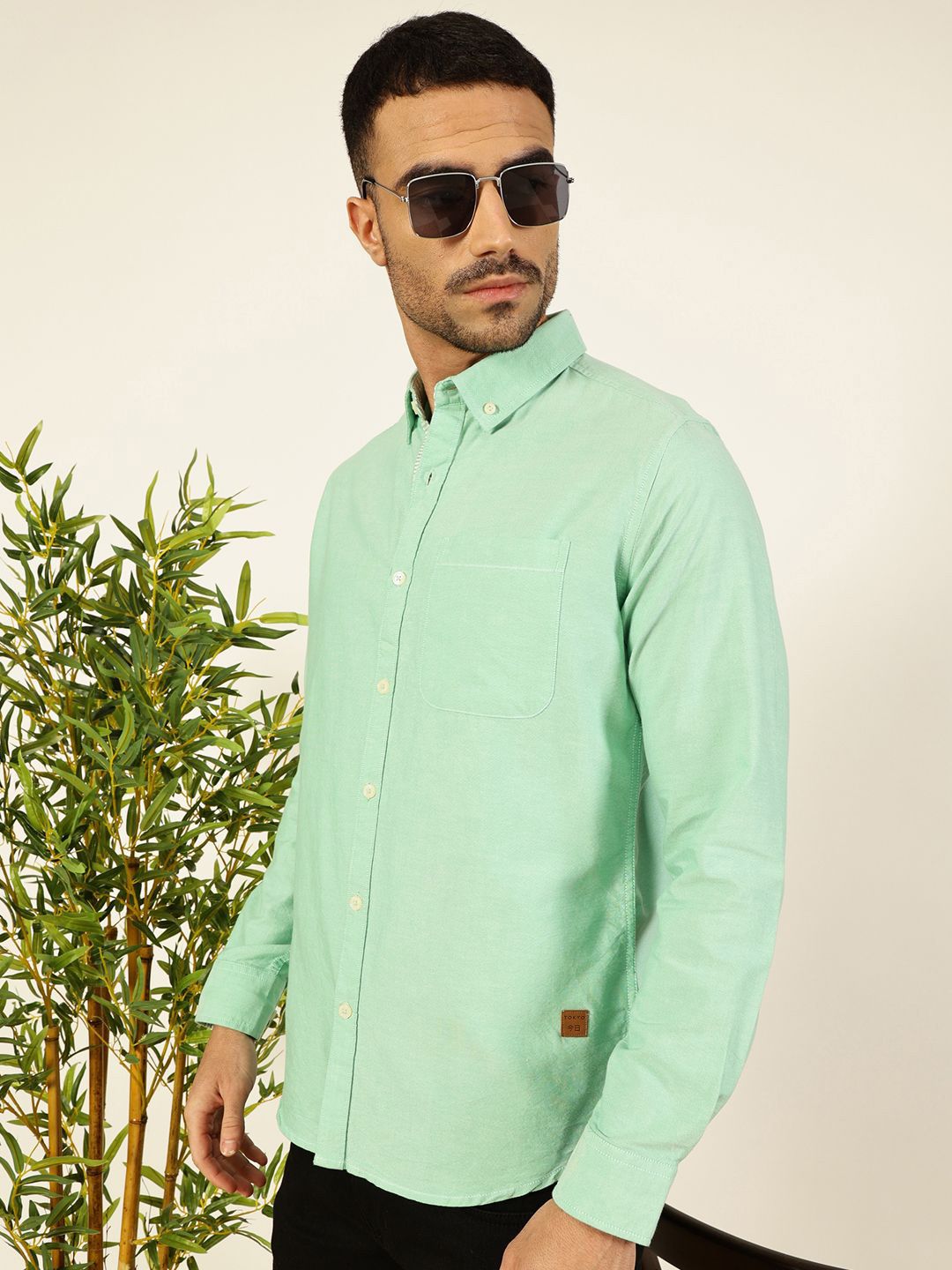 Thomas Scott Men Premium Button-Down Collar Solid Pure Cotton Slim Fit Casual Shirt