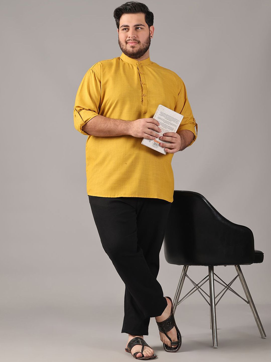 SOJANYA PLUS Size Band Collar Cotton Straight Kurta