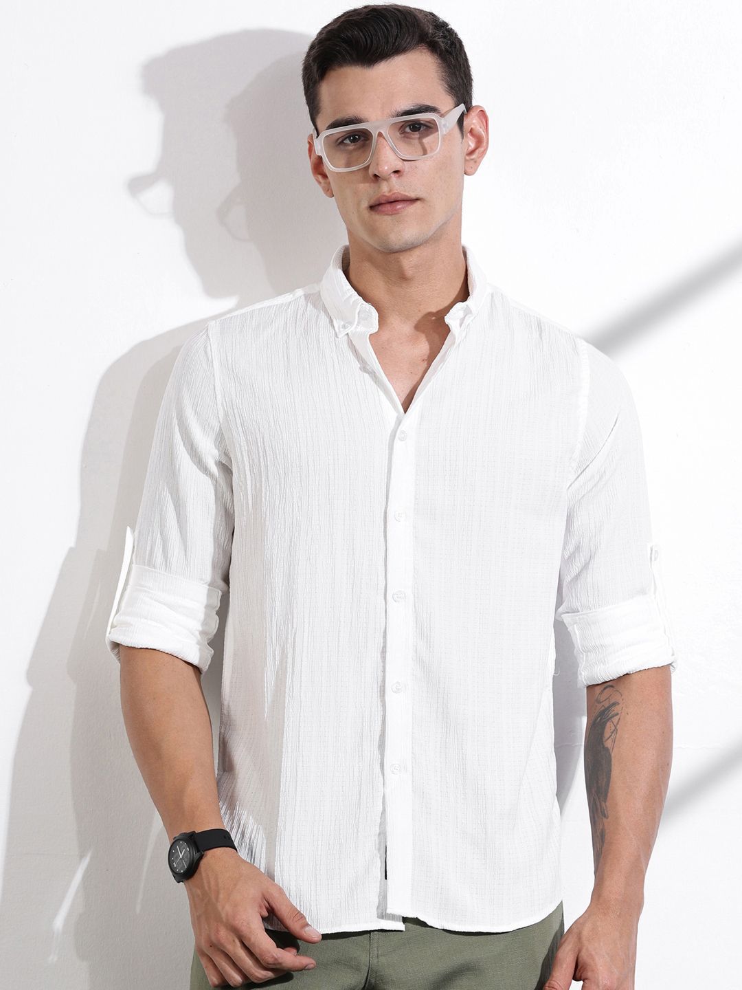Thomas Scott Men Classic Slim Fit Opaque Casual Shirt