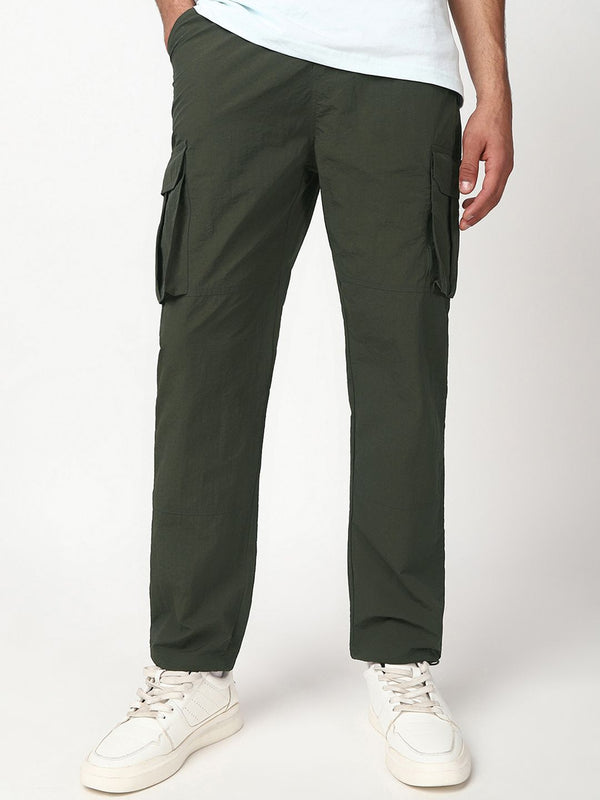 Bewakoof Men Olive Green Cargo Parachute Pants