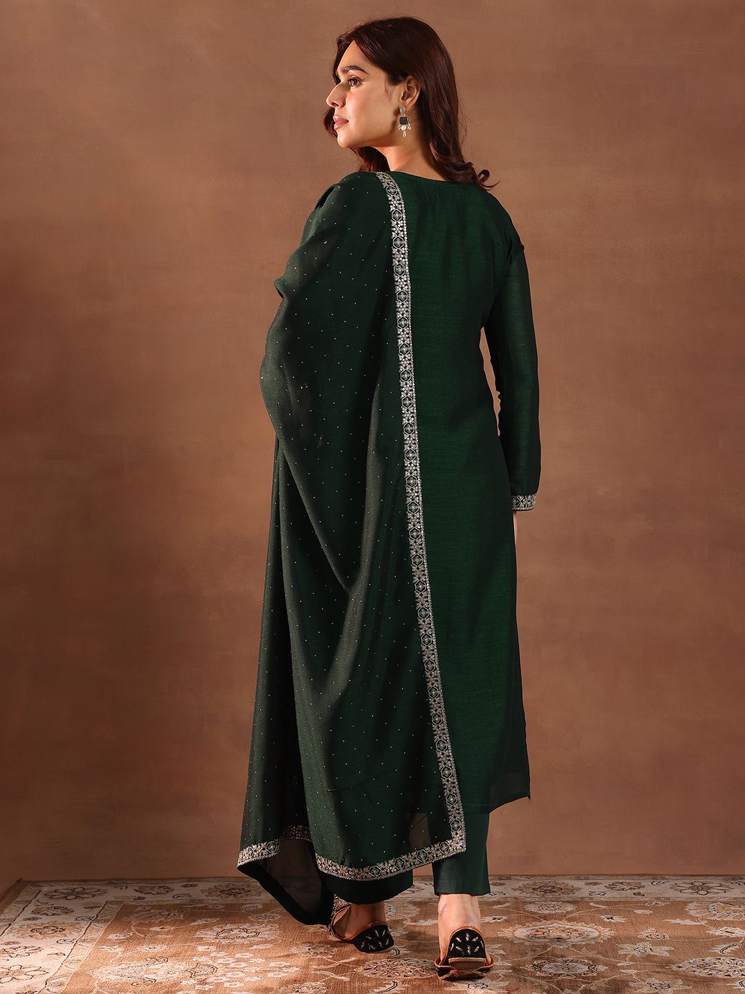 Libas Ethnic Motifs Embroidered Sequinned Straight Kurta With Trousers & Dupatta