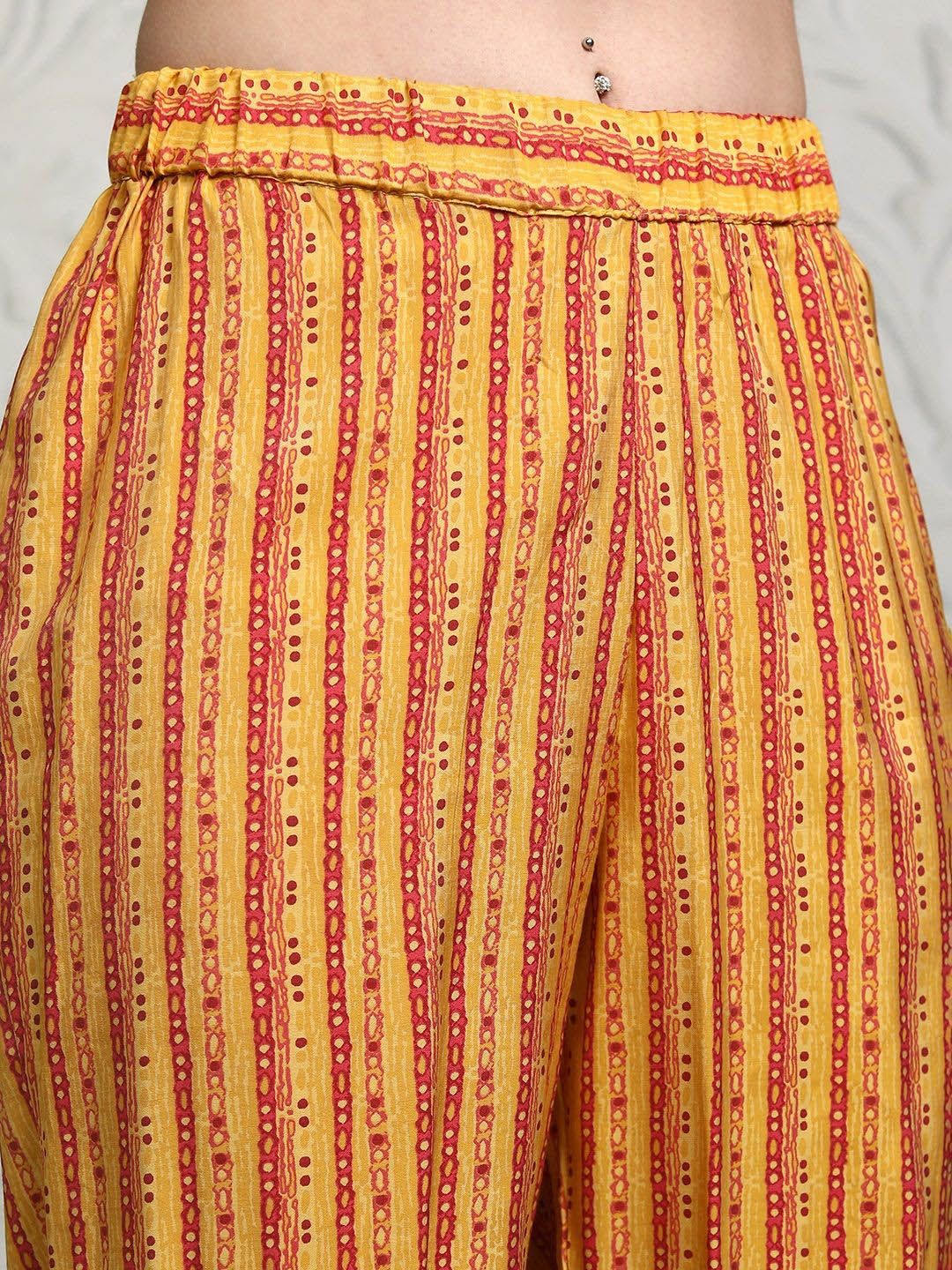Vishudh Striped Shirt Collar Tunic With Trouser