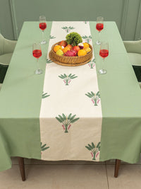 URBAN SPACE Green & White Floral Anti-Slip Cotton 4-Seater Table Cover