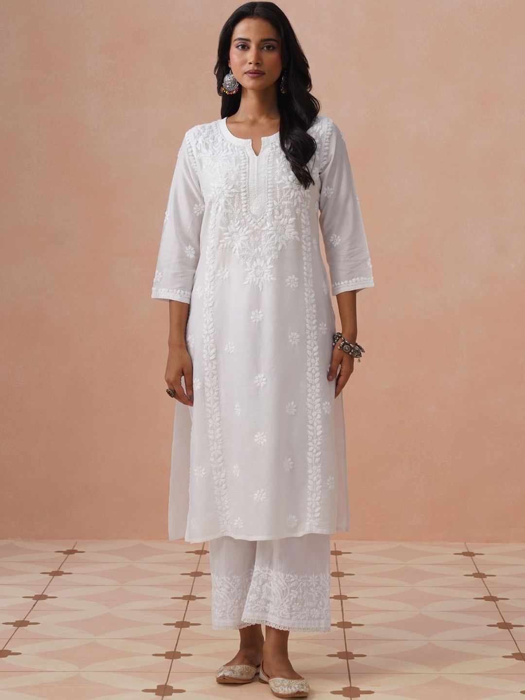 House of Chikankari Women Ethnic Motifs Embroidered Chikankari White Romance Kurta