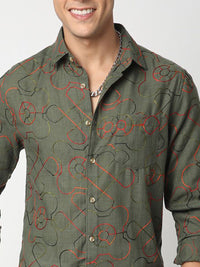 VASTRADO Men Classic Geometric Self Design Cotton Slim Fit Casual Shirt