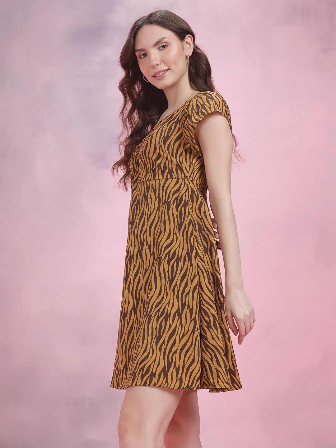 DressBerry Printed Ruched Detail A-Line Dress