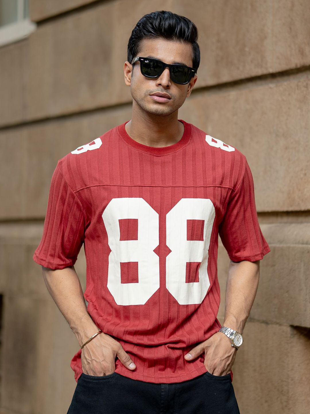 Powerlook Varsity Printed Drop-Shoulder Sleeves T-shirt