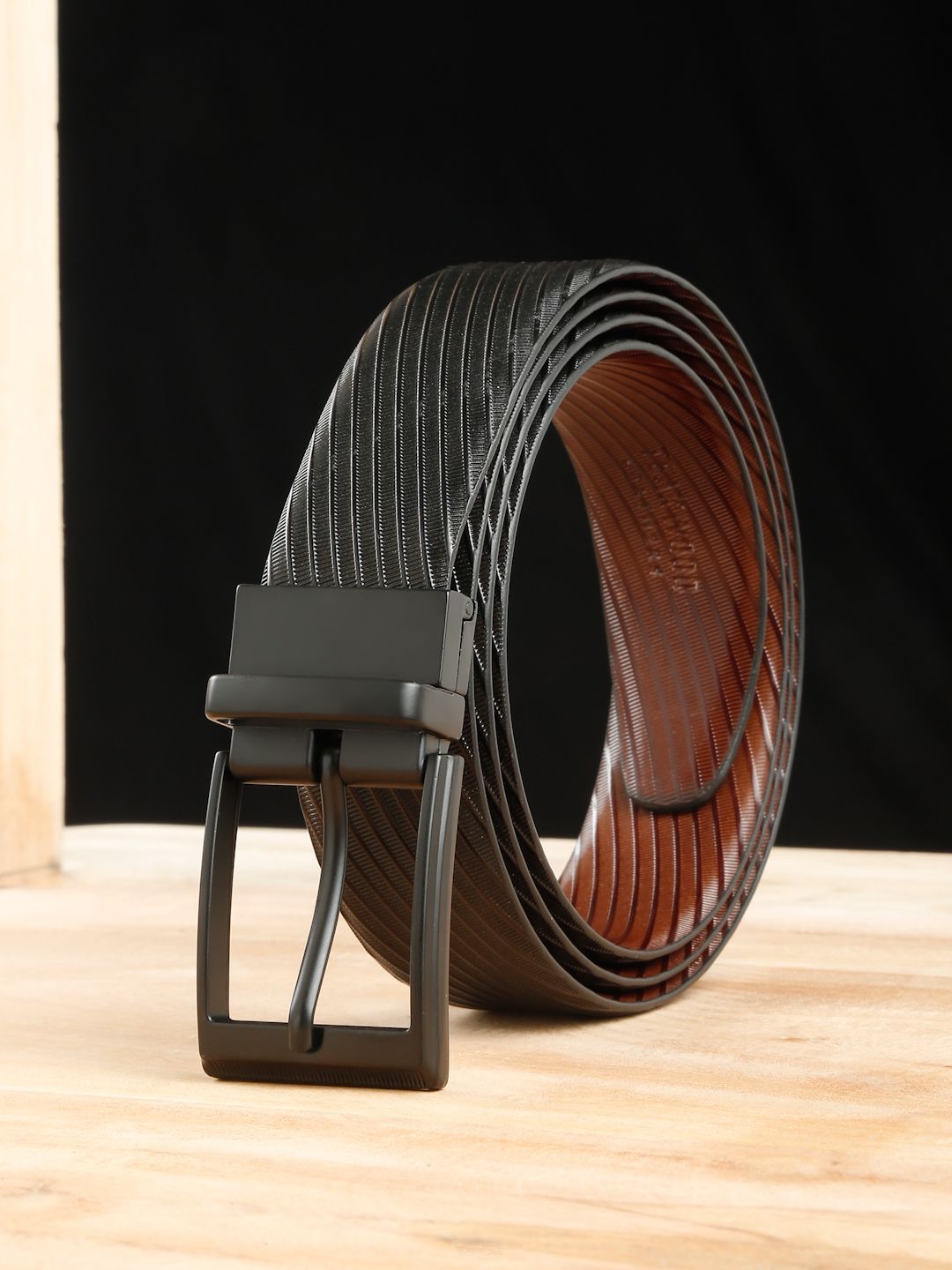 Teakwood Leathers Men Textured Leather Reversible Formal Belt