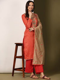 Mamicha Women Floral Embroidered Regular Pure Cotton Kurta with Palazzos & With Dupatta