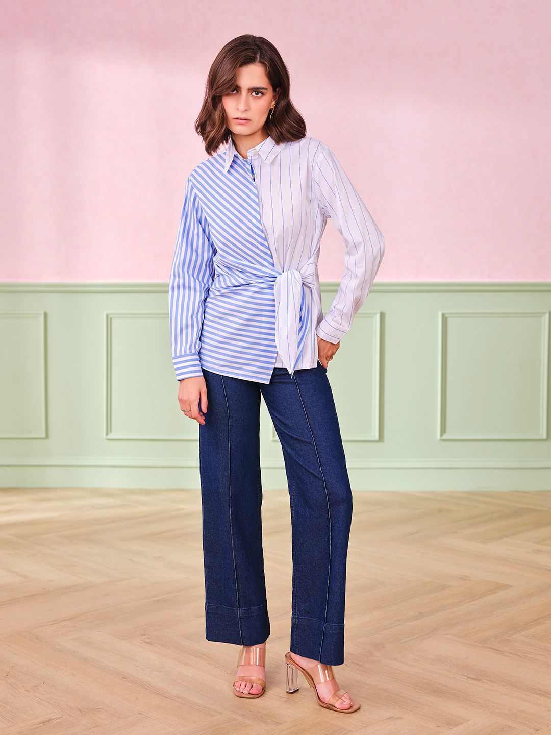 AND Striped Cotton Shirt Style Top