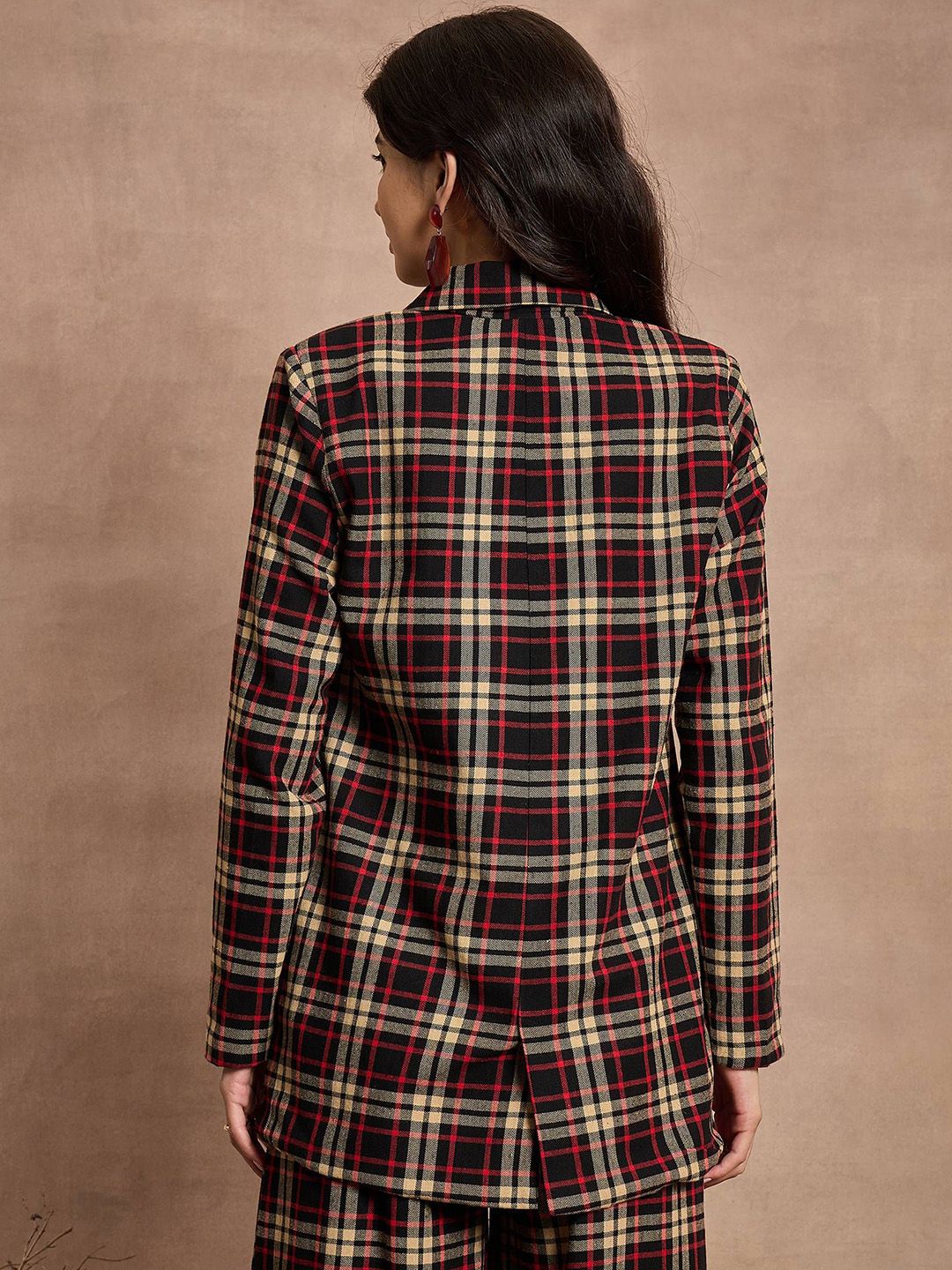 SASSAFRAS Checked Pure Cotton Comfort-Fit Double-Breasted Blazer