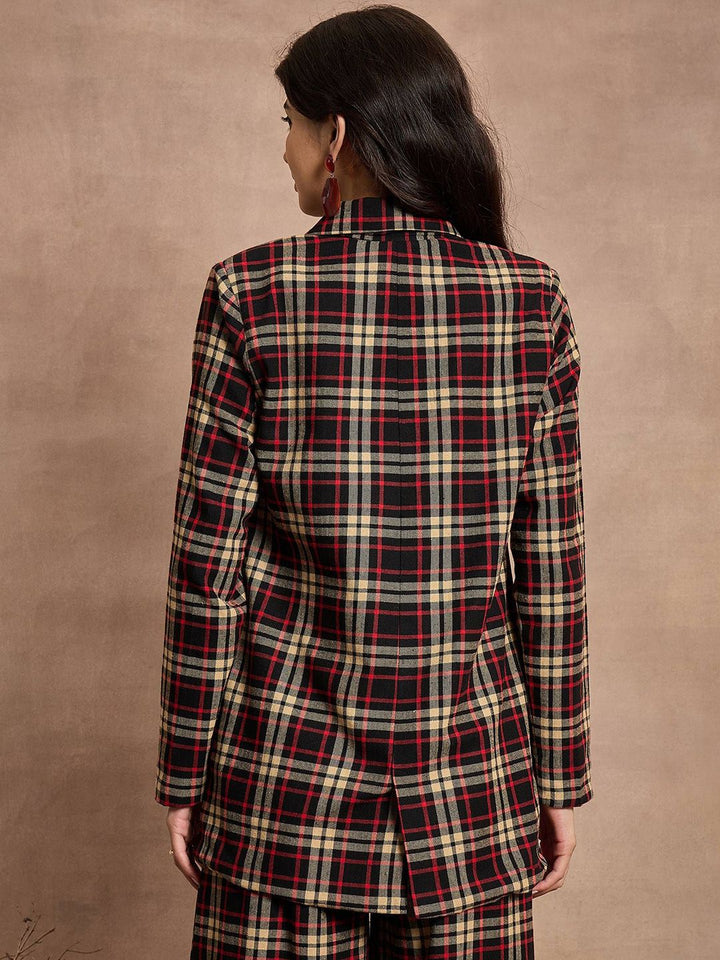 SASSAFRAS Checked Pure Cotton Comfort-Fit Double-Breasted Blazer