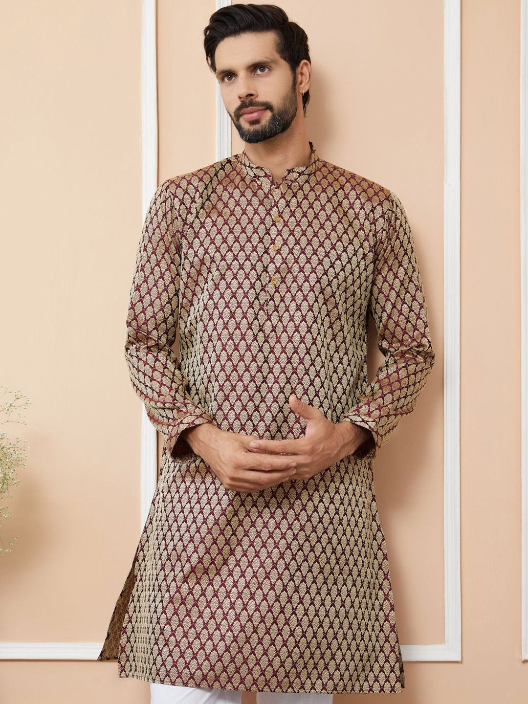 See Designs Ethnic Motifs Woven Design Mandarin Collar Straight Kurta