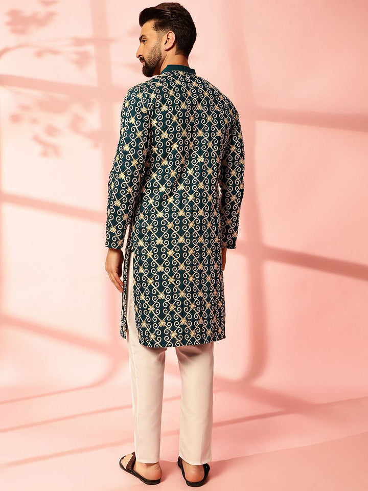 Anouk Men Floral Embroidered Regular Pure Cotton Kurta with Pyjamas