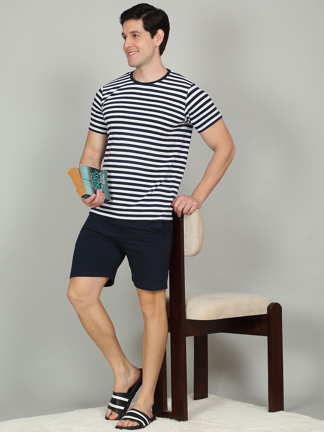 Sweet Dreams Men Striped Round Neck Night suit