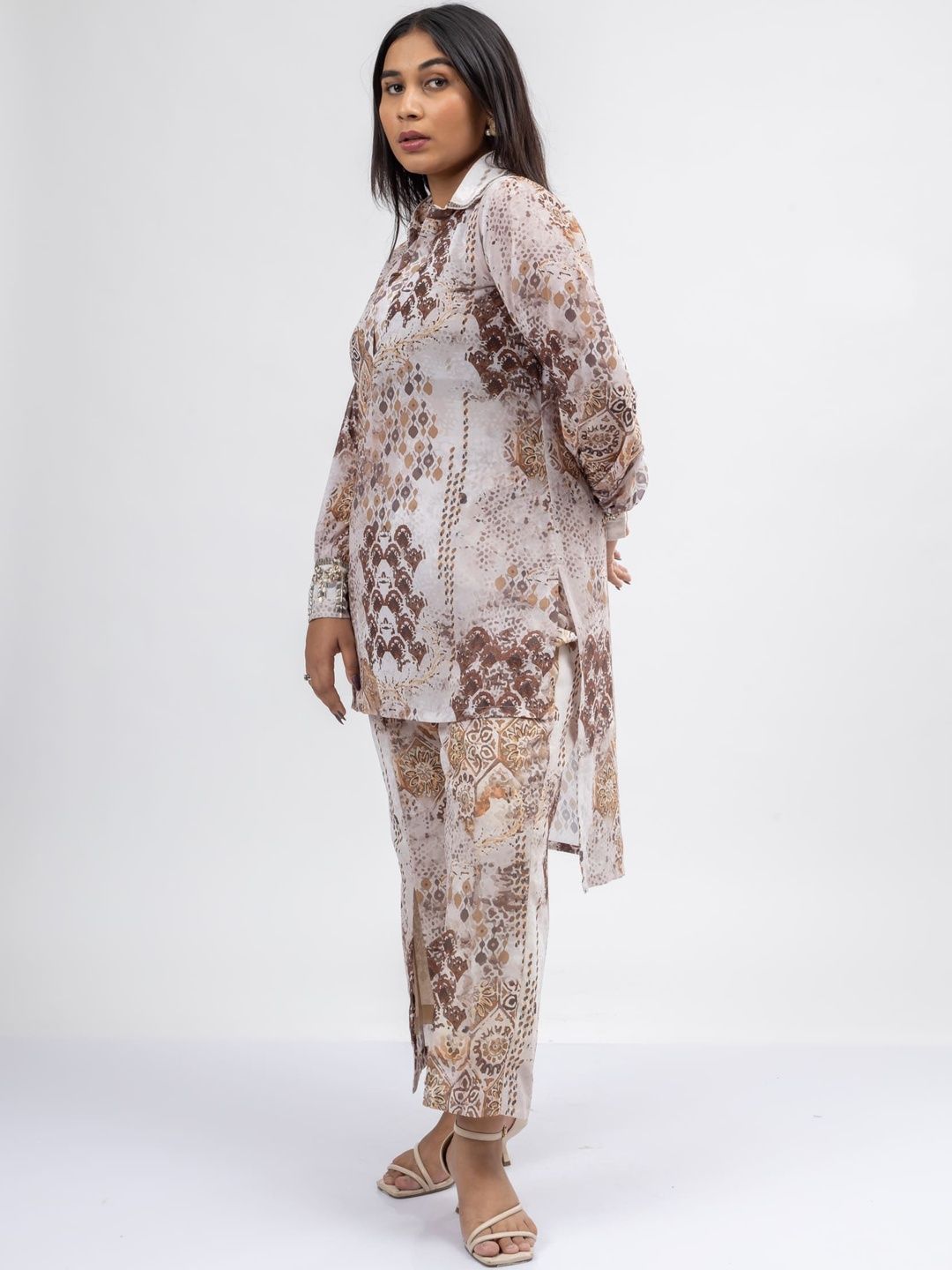 Mamicha Printed Shirt Collar Tunic & Trousers Co-Ords