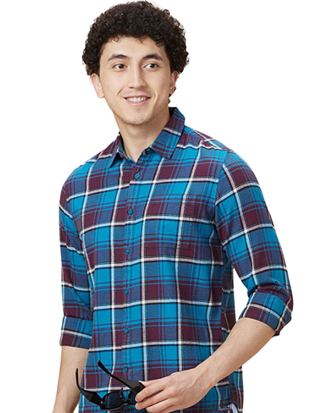 Being Human Men Classic Slim Fit Spread Collar Tartan Checked Cotton Casual Shirt