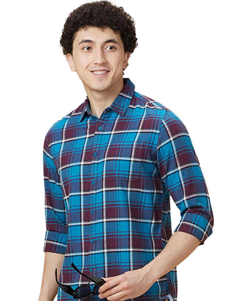 Being Human Men Classic Slim Fit Spread Collar Tartan Checked Cotton Casual Shirt