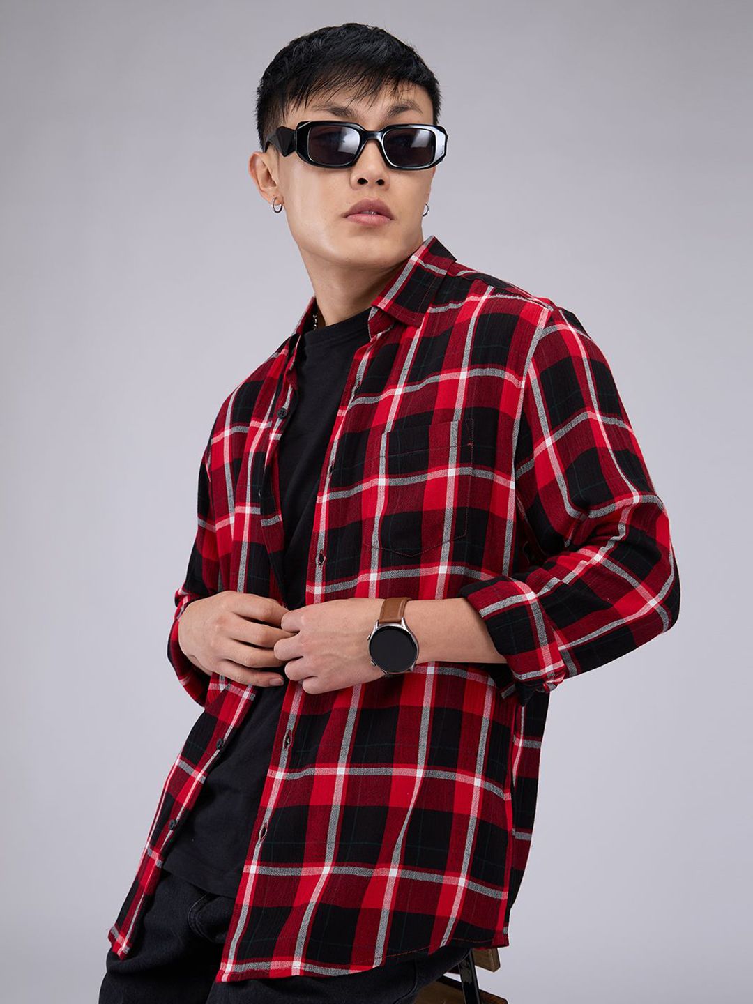 VASTRADO Men Classic Slim Fit Opaque Checked Casual Shirt