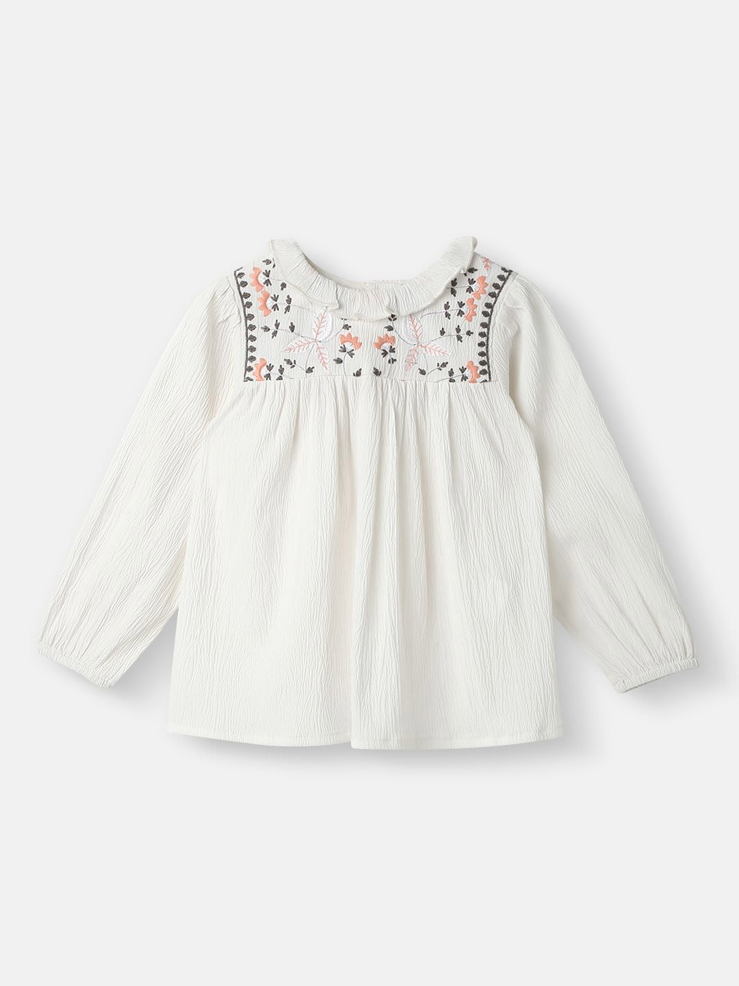 Nauti Nati Girl Cotton Ruffled Collar Embroidery Detail Top