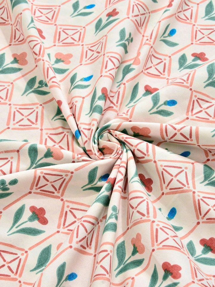 Myntra Elegant Homes Floral 300 TC Cadar Bujang Berwarna Krim dengan 1 Sarung Bantal