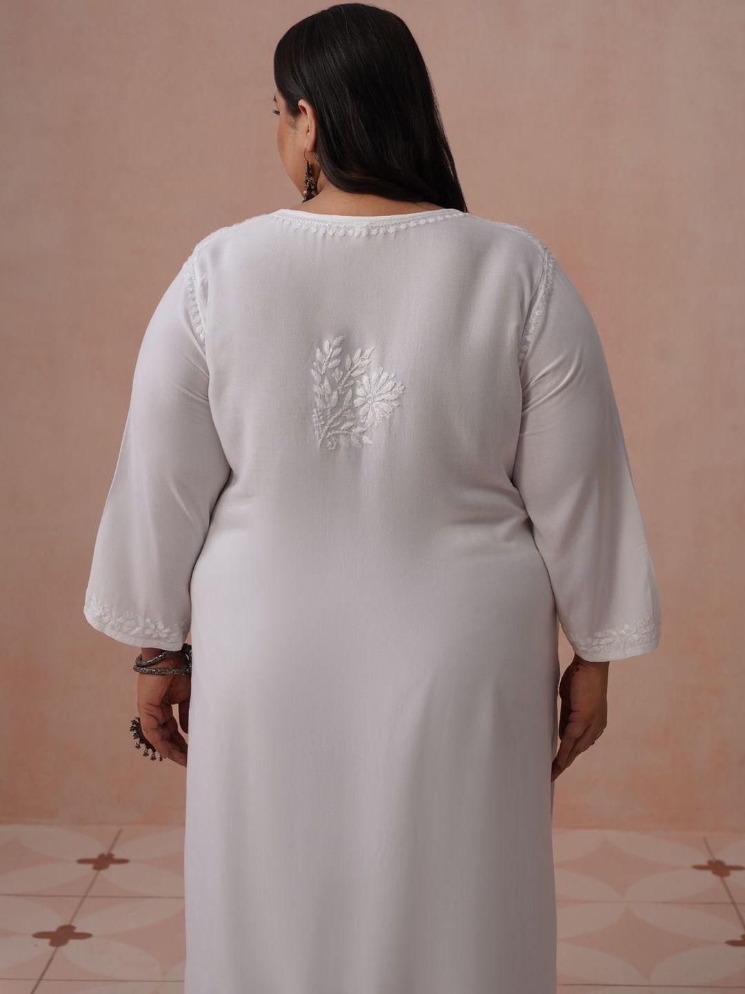 House of Chikankari Ethnic Motifs Viscose Rayon Straight Calf Length Kurta