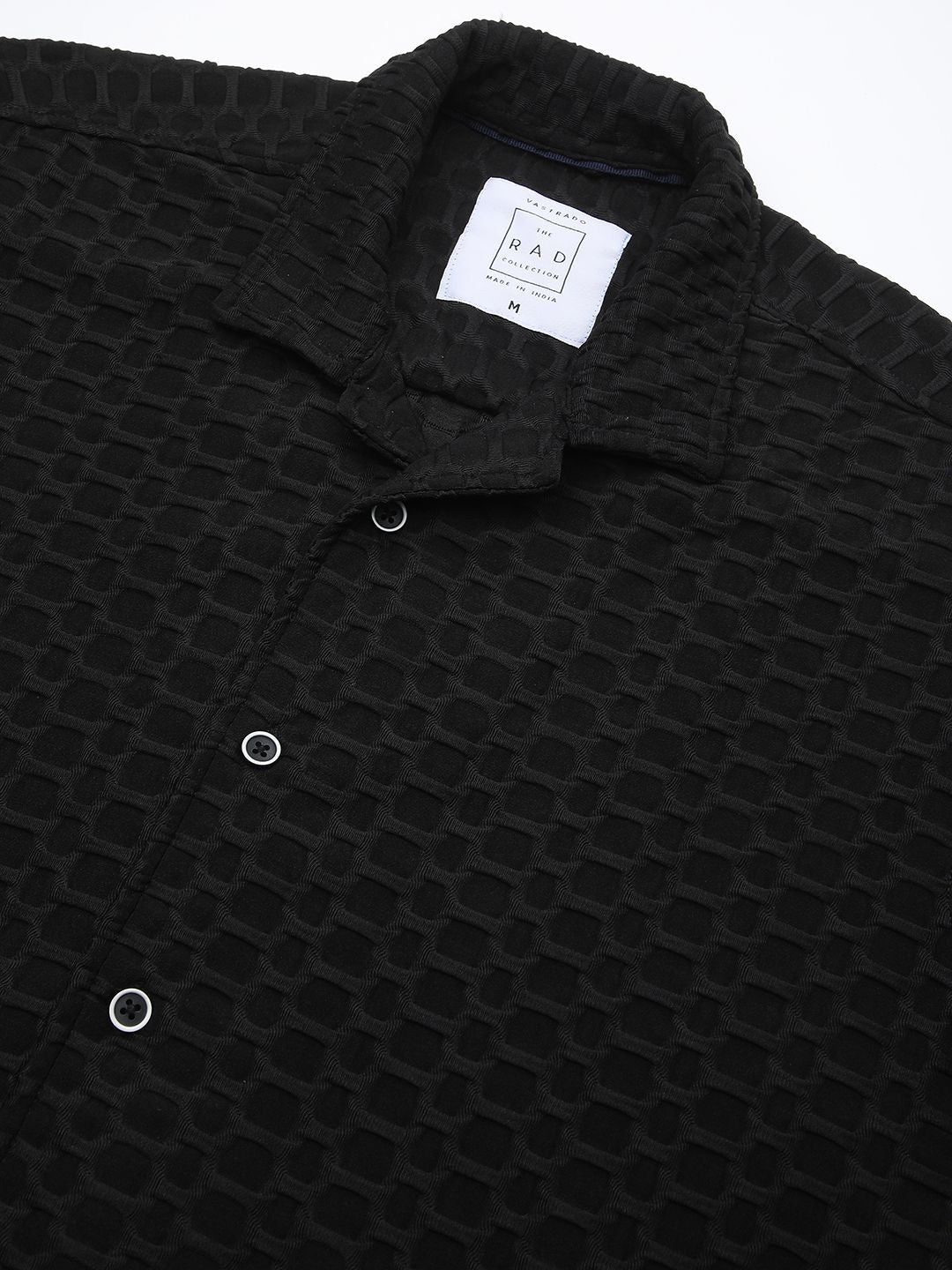 VASTRADO Men Classic Cuban Collar Textured Casual Shirt