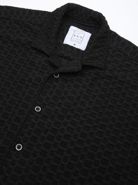 VASTRADO Men Classic Cuban Collar Textured Casual Shirt