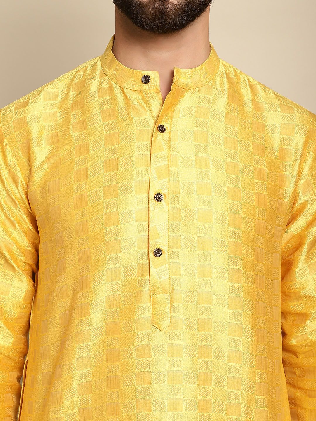 Anouk Geometric Woven Design Mandarin Collar Straight Kurta With Pyjama