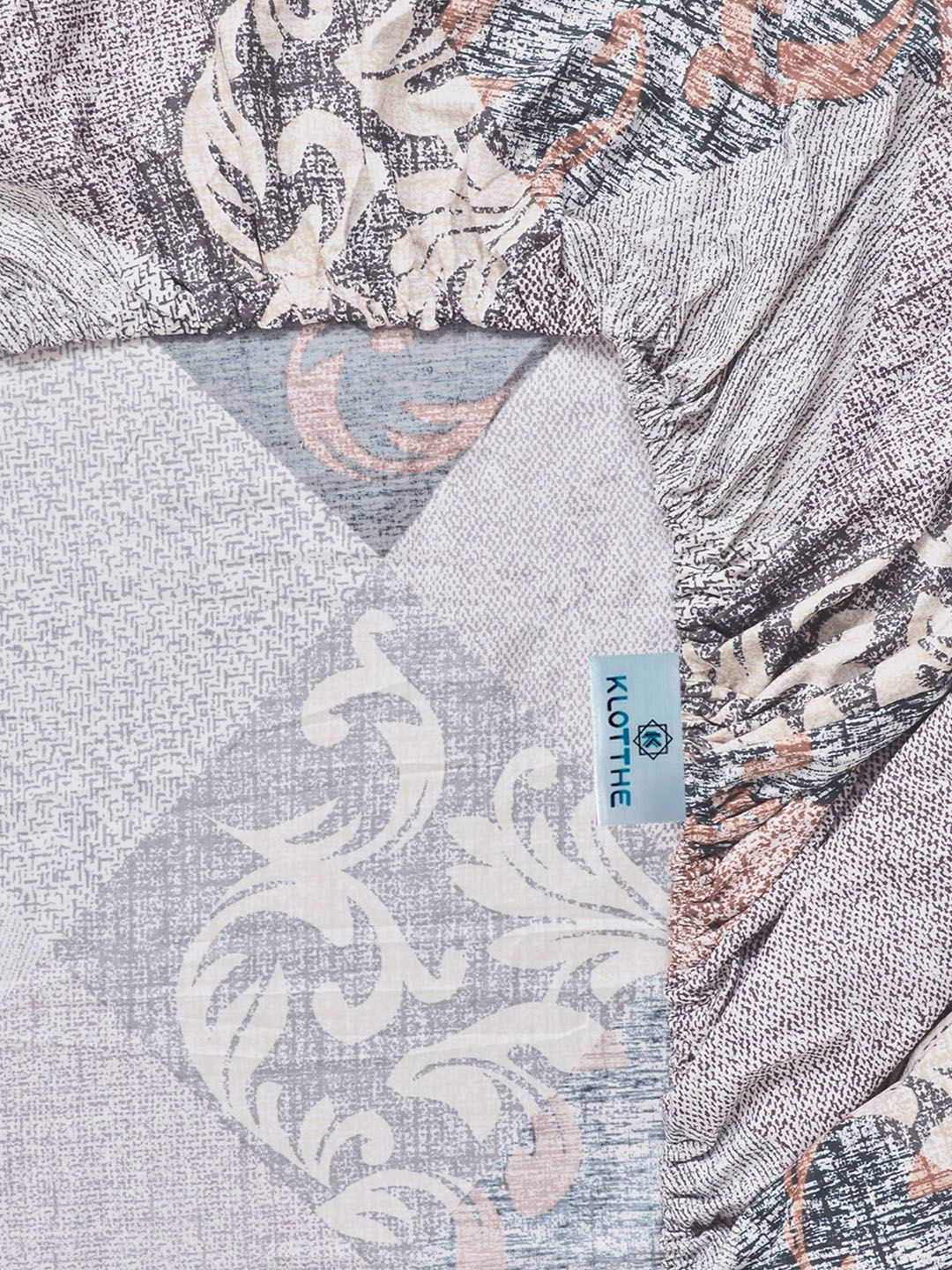 KLOTTHE Grey & Brown Printed 300 TC Double Bedsheet With 2 Pillow Covers- 2.5 m x 2.25 m