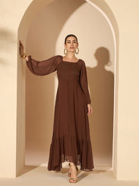 Antheaa Women Embellished Ruffles Maxi Dress