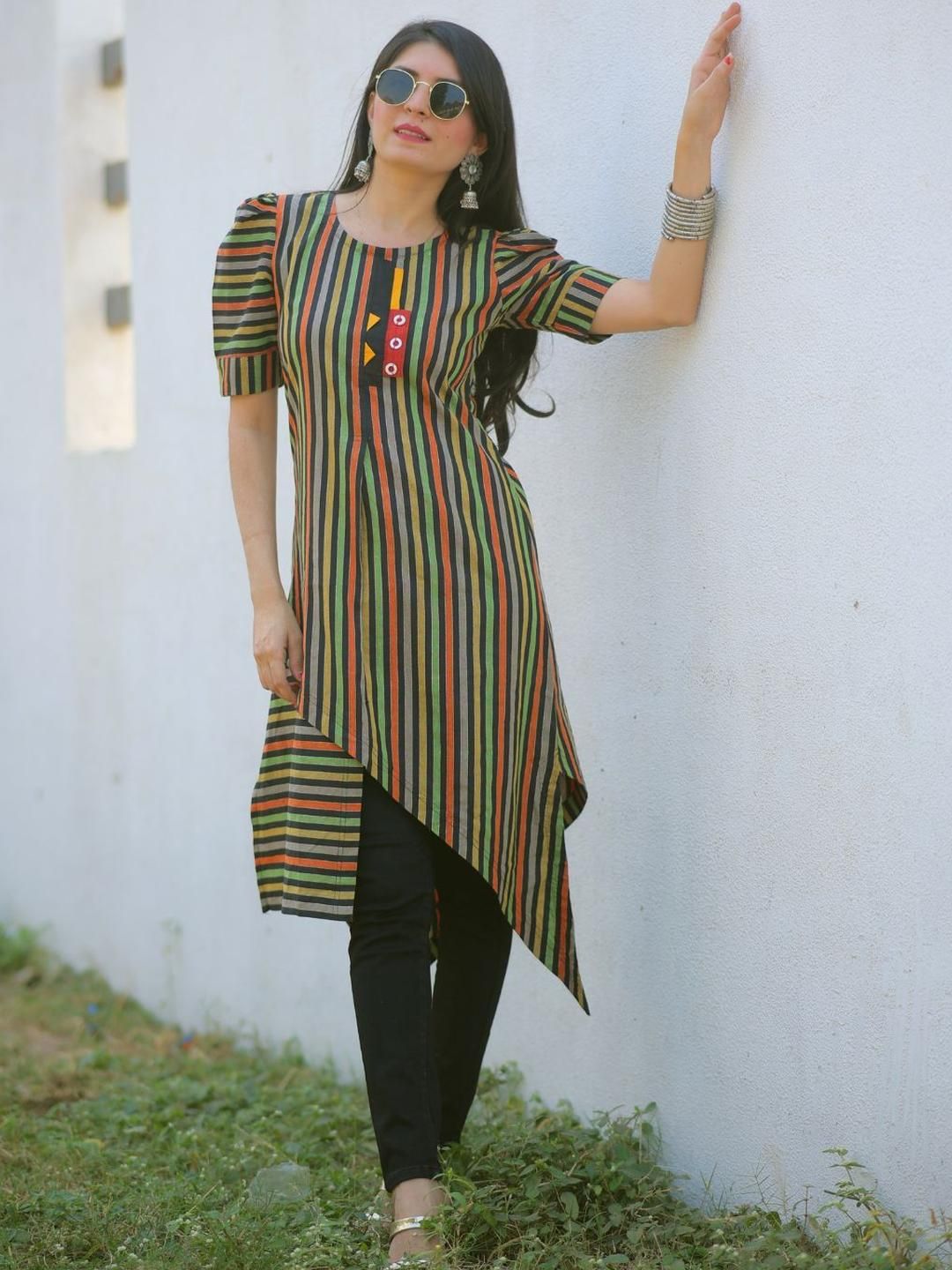 KALINI Women Striped Asymmetrical Kurti