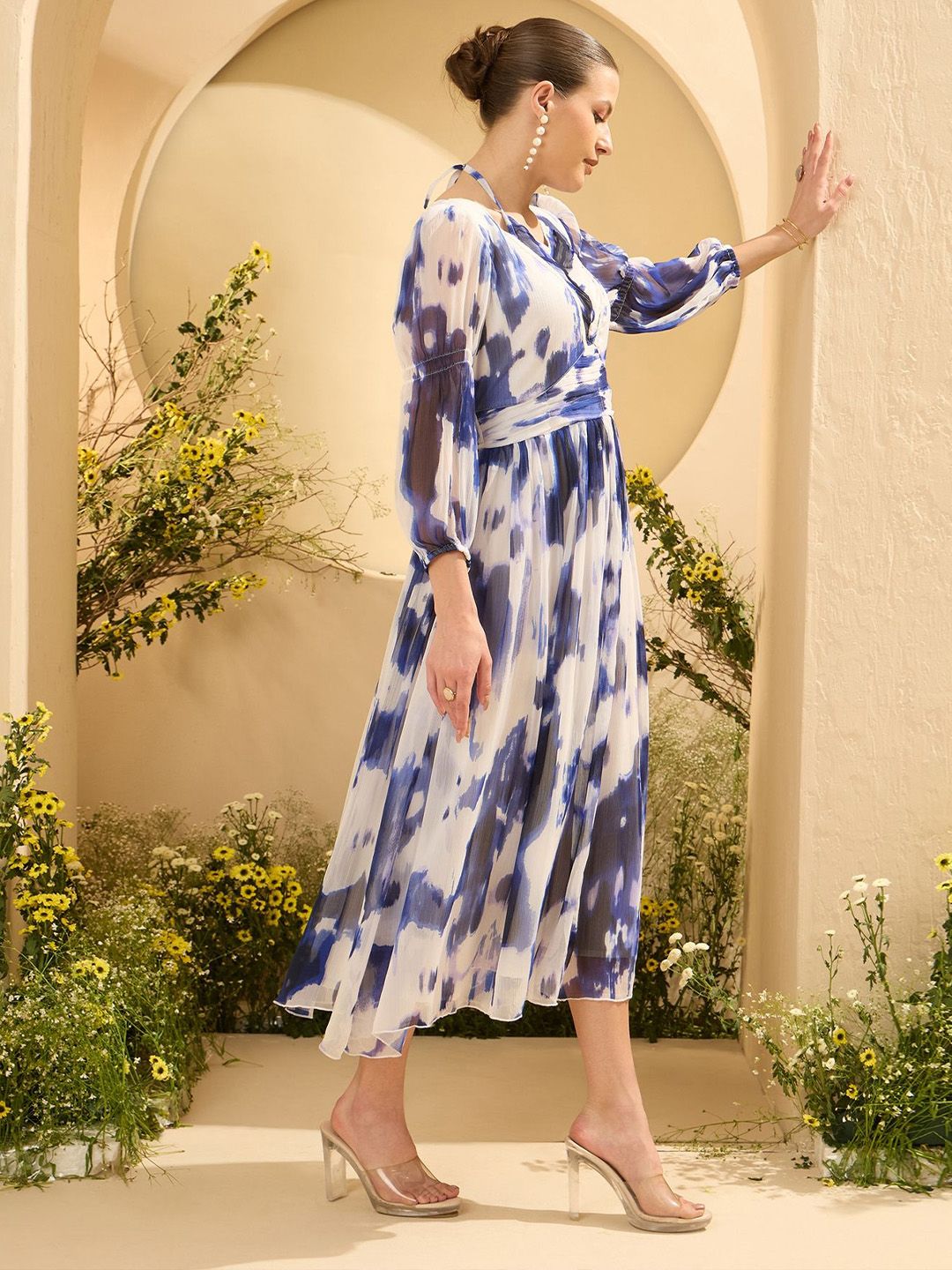 Antheaa Women Tie and Dye Printed Fit & Flare Midi Dress