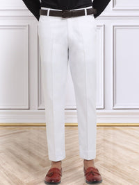 KLOTTHE Men White Slim Fit Mid-Rise Cotton Formal Gurkha Pants