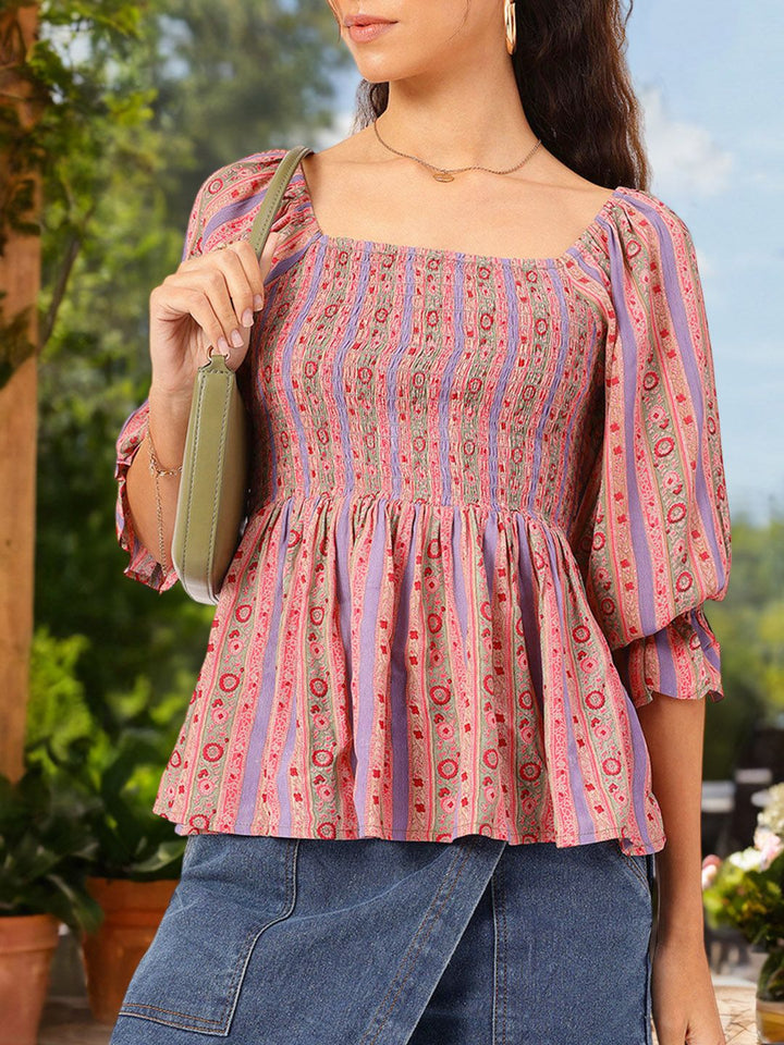 DressBerry Smocked & Stylish Printed A-Line Dress