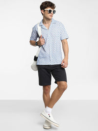 Campus Sutra Men Comfort Cuban Collar Geometric Printed Polycotton Casual Shirt