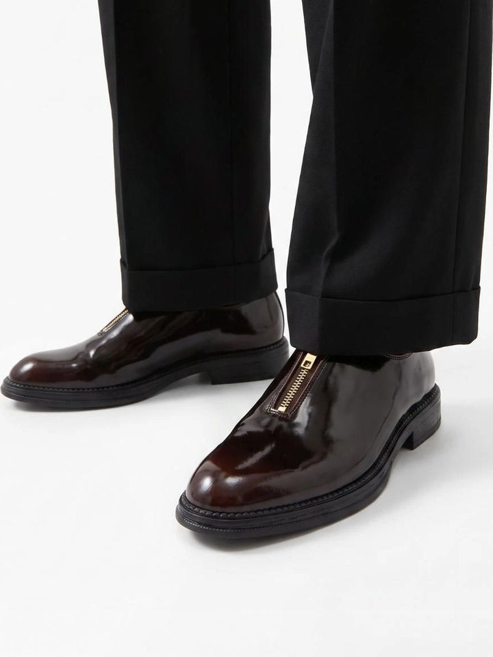 MONKSTORY Burgundy Atelier 1937 Zip Up Selipar Oxford Berkilat