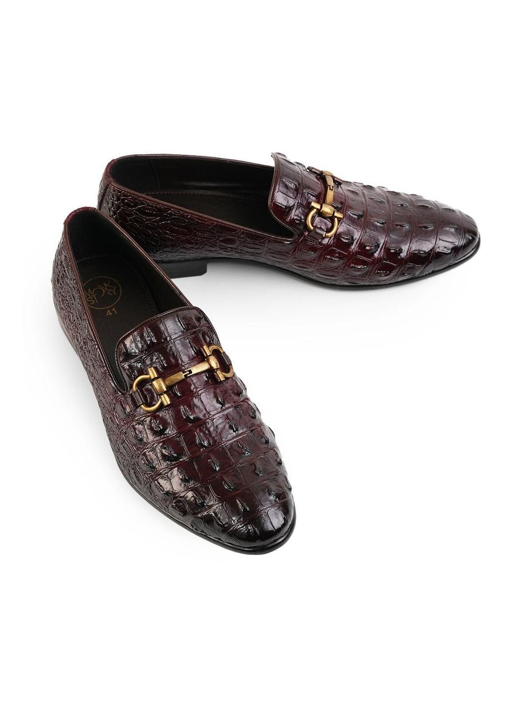 MONKSTORY Men Horsebit Exotic Scale Textured Slip-Ons Formal Shoes