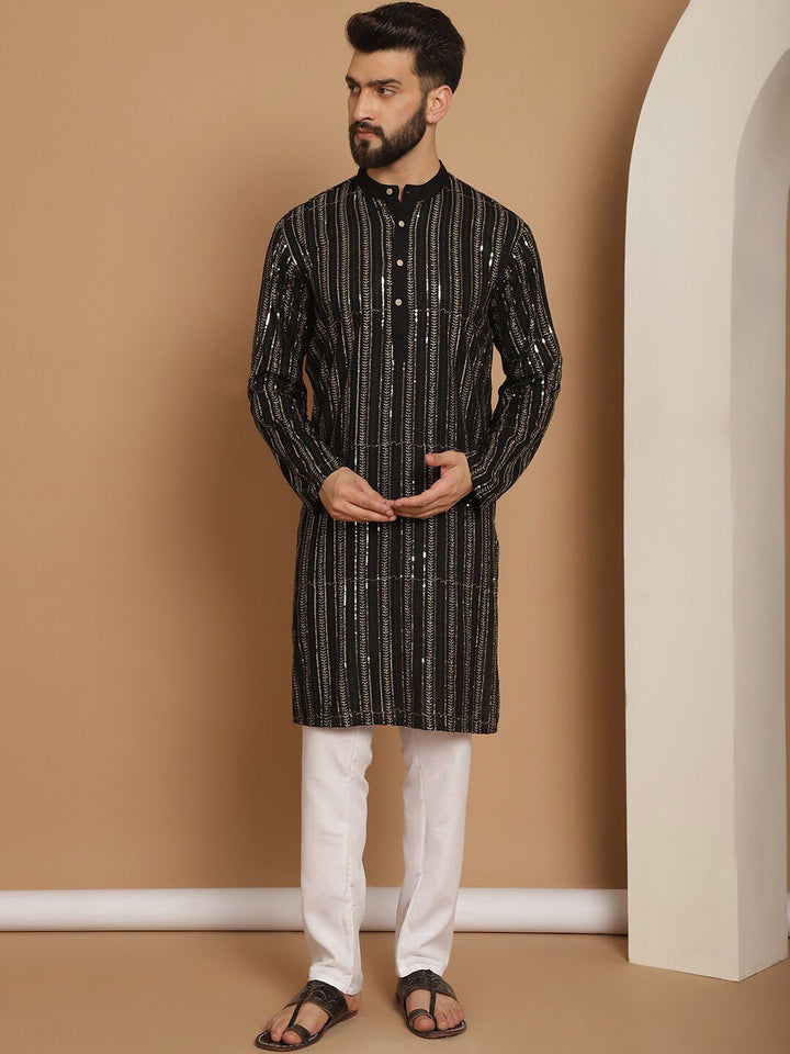 Anouk Embroidered Regular Sequinned Pure Cotton Kurta & Churidar