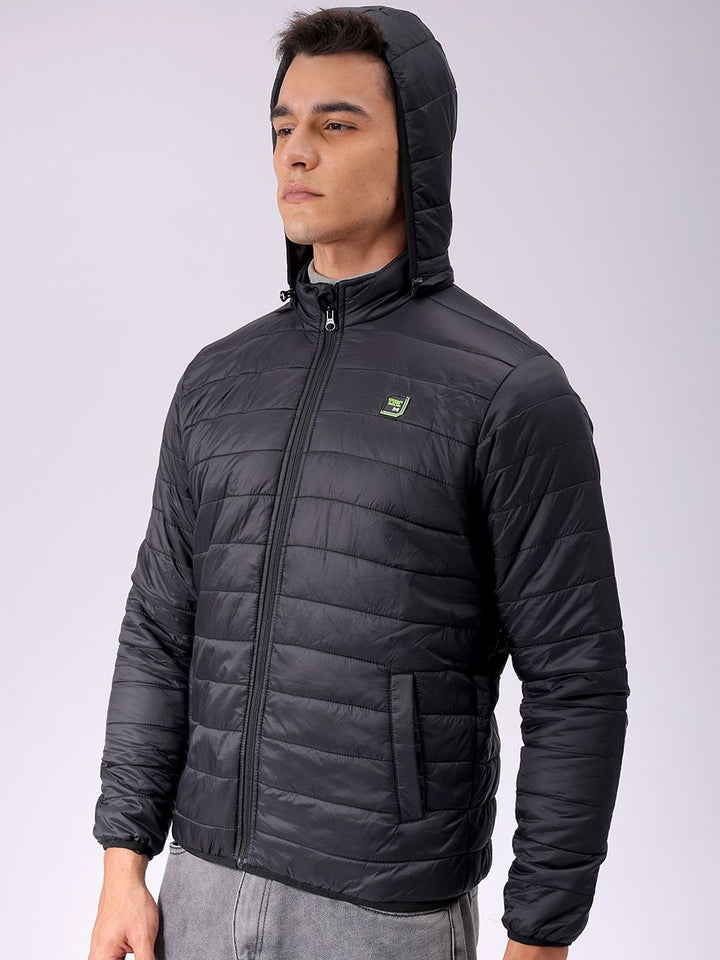 The Indian Garage Co Men Zip-Front Puffer Jacket with Detachable Hood