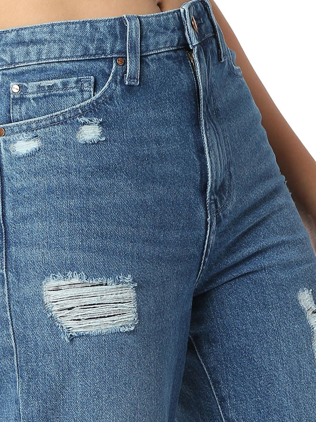 SPYKAR Women Straight Fit High-Rise Highly Distressed Heavy Fade Jeans