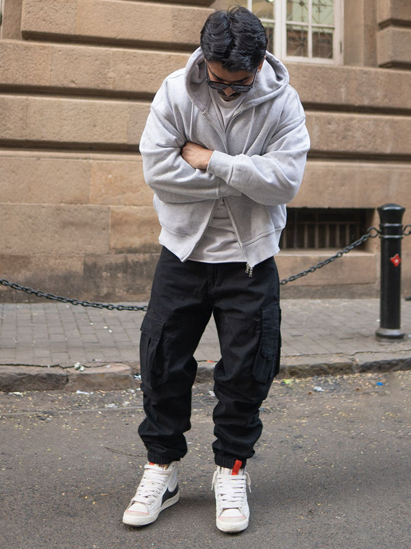 Powerlook Men Black Cotton Cargo Pant