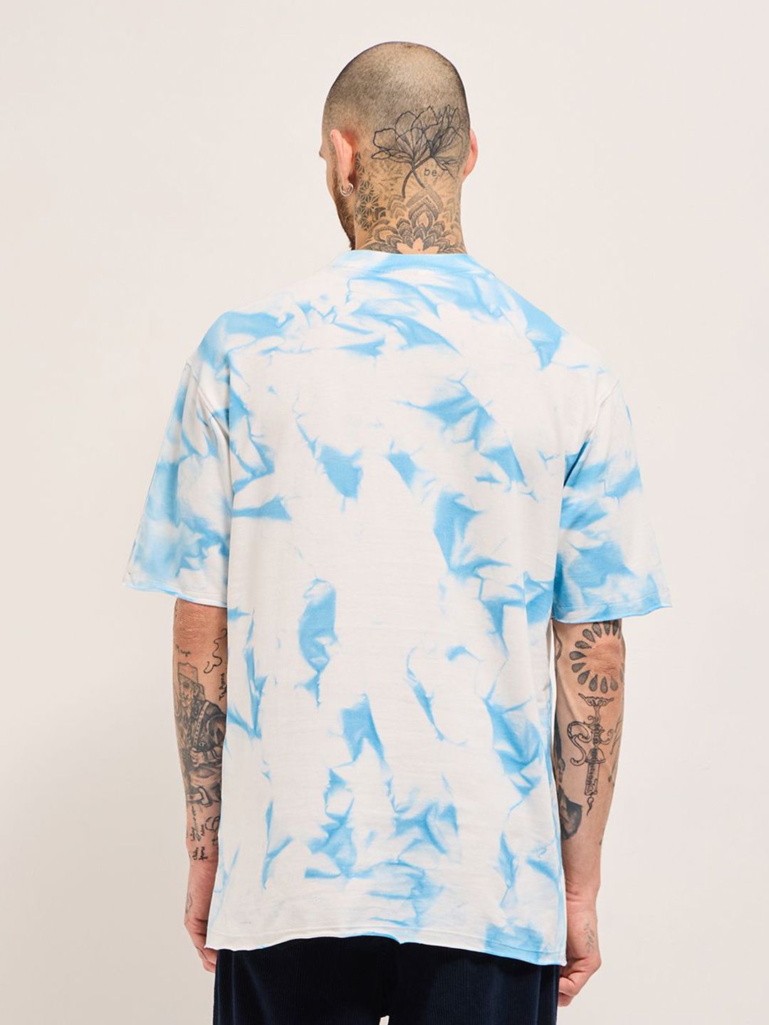 THE BEAR HOUSE Men Dyed Round Neck Cotton Oversized T-shirt