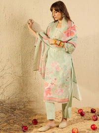 Indo Era Women Ethnic Motifs Printed Regular Chikankari Kurta with Trousers & With Dupatta