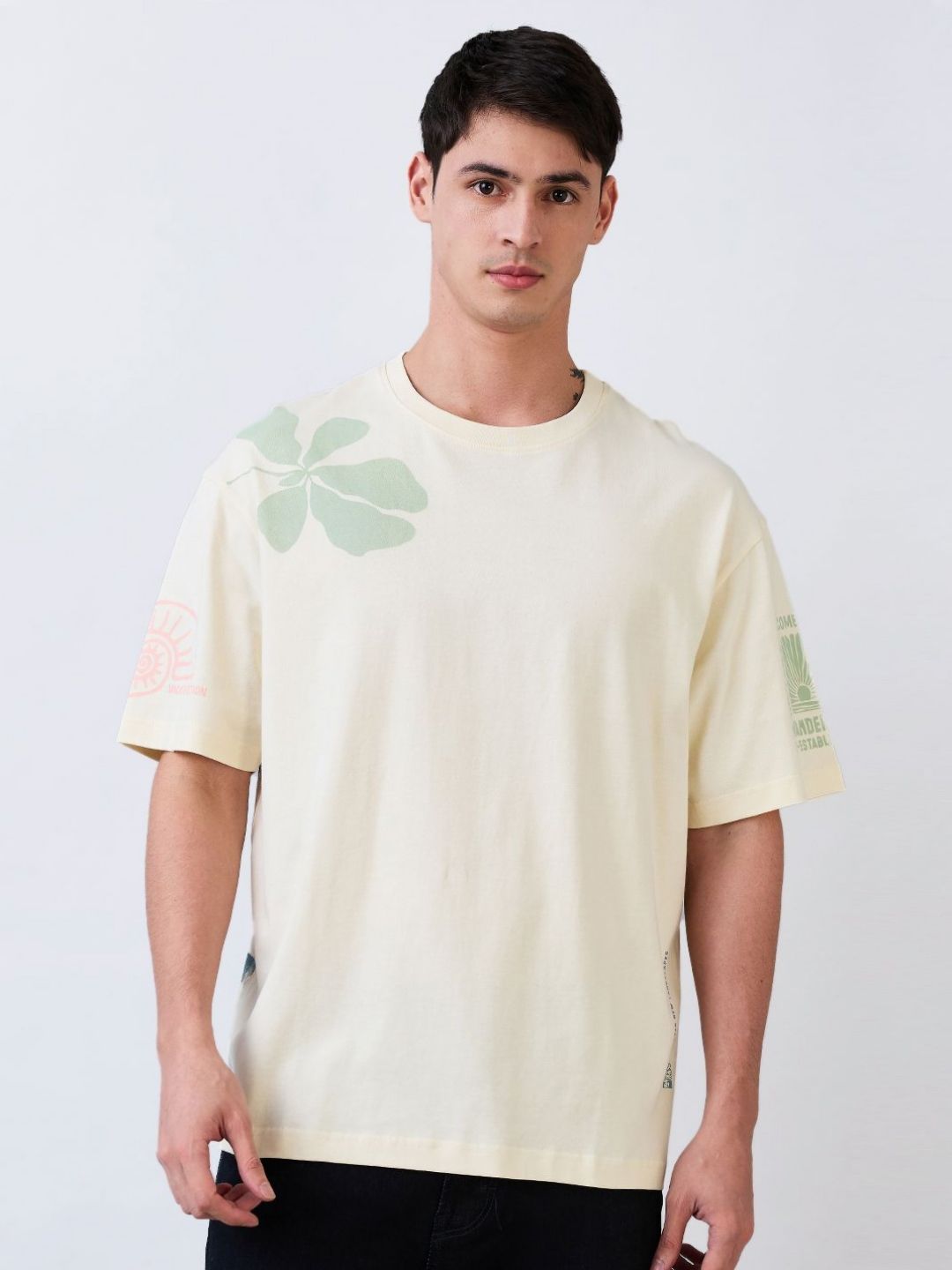 SPYKAR Men Floral Printed Round Neck Cotton Relaxed Fit T-shirt