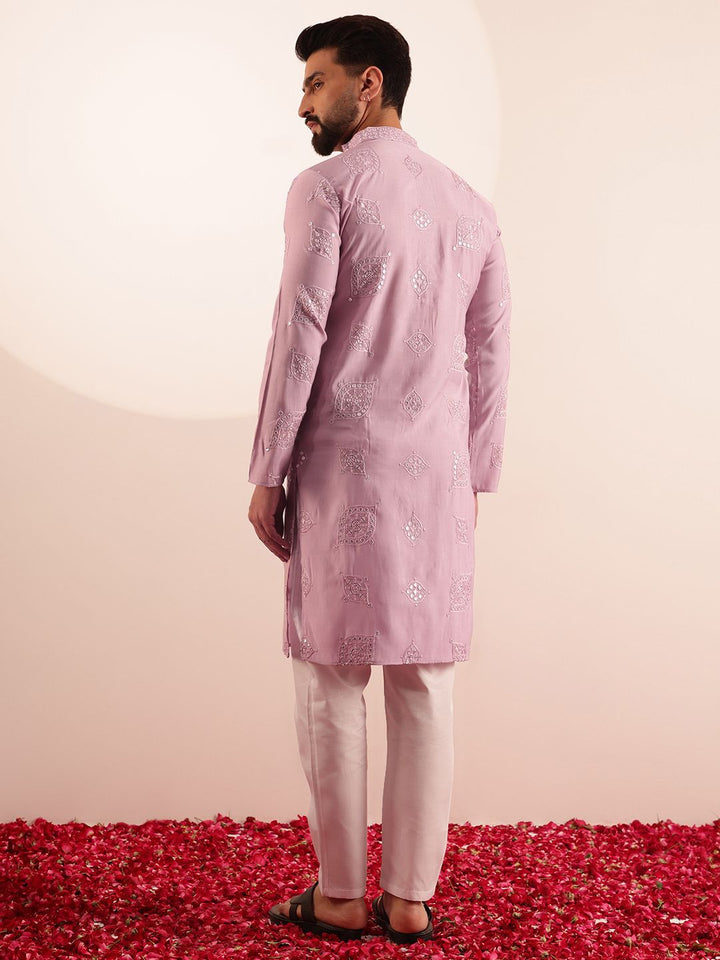 SOJANYA Men Embellished Cotton Silk Boota Mirror Work Kurta