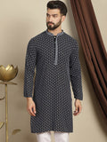 Anouk Floral Woven Design Mandarin Collar Thread Work Cotton Kurta